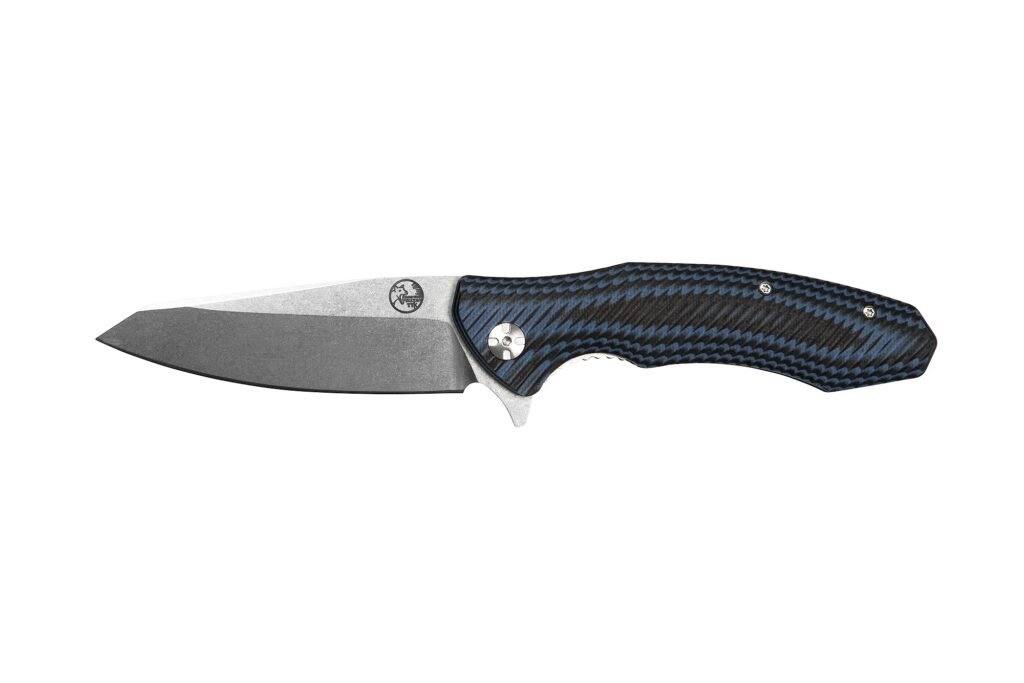 Folding Pocket knife with Blue & Black G10 Handle, 93mm Reverse tanto D2 Blade