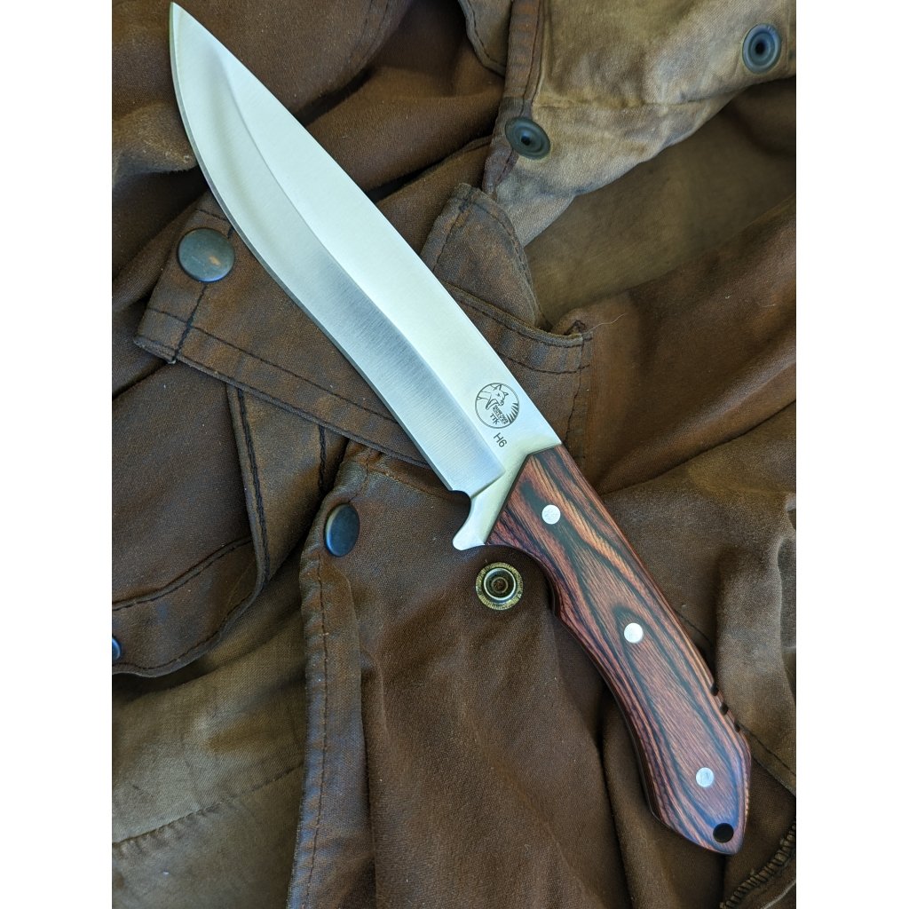 Fixed Blade Knife with Wood Handle, 158mm 9CR Blade with Leather Sheath