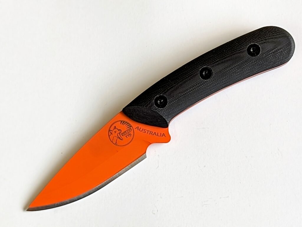 Australian Made Fixed Blade  Knife Orange Cerakote – Black G10 Handle
