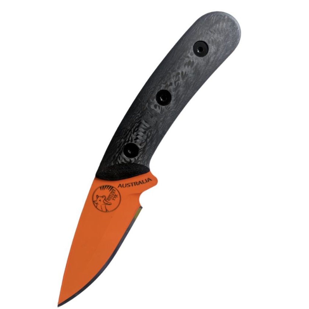 Australian Made Fixed Blade Knife – Orange Black – Carbon Fibre Scales