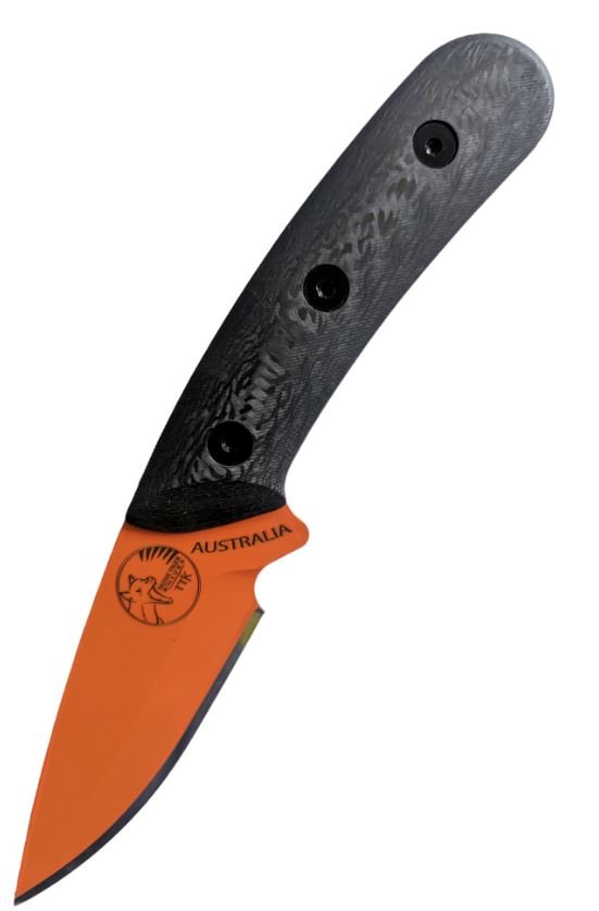 Australian Made Fixed Blade Knife – Orange Black – Carbon Fibre Scales