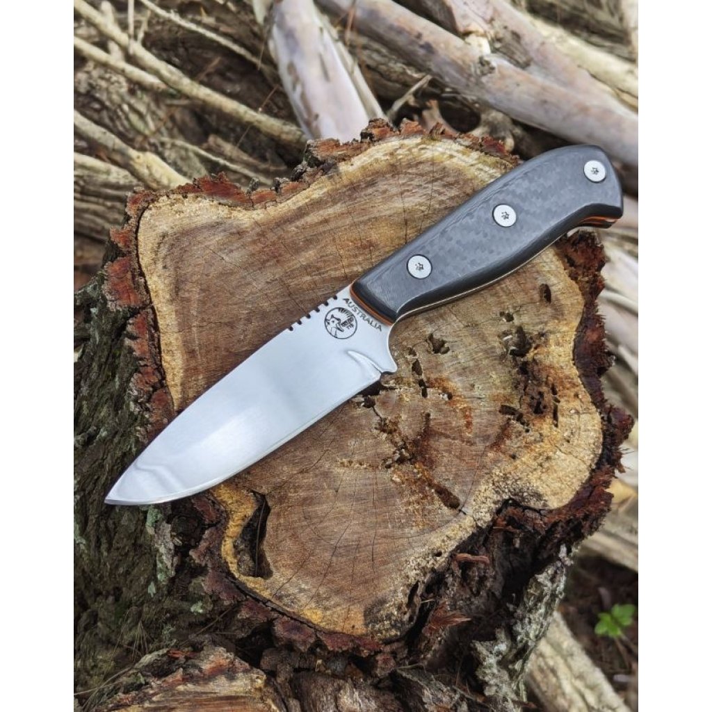Australian Made Bushcraft Knife Nitro V steel Carbon Fibre Handle