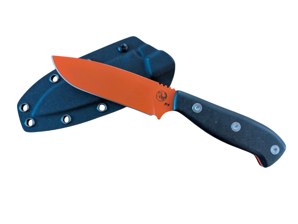 4″ Fixed Blade Hunting Knife Carbon Fiber Handle Orange Cerakote Blade